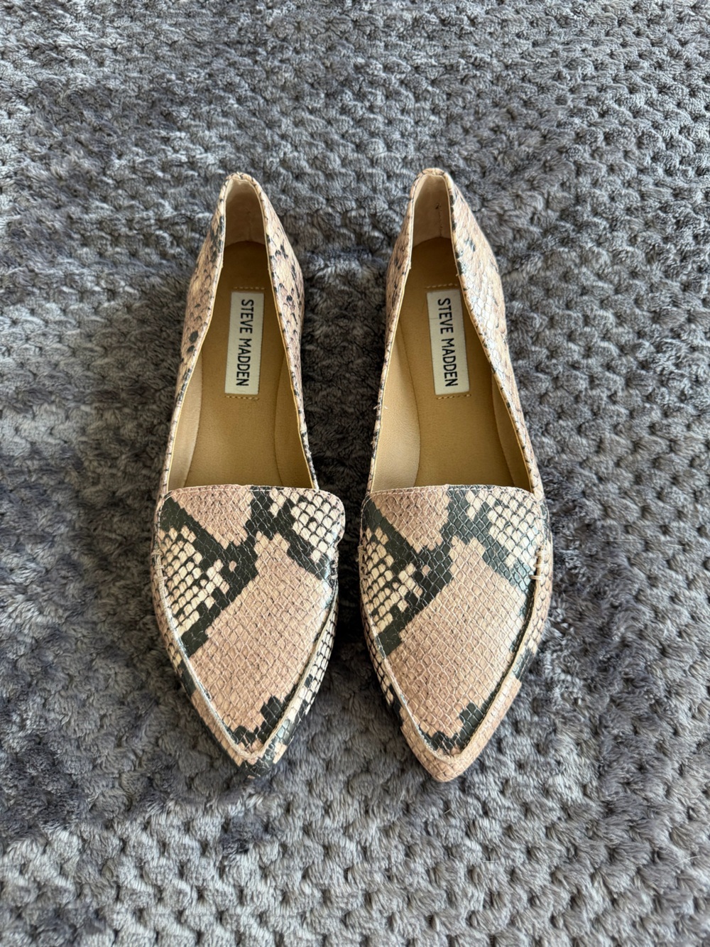 Steve Madden Blush and Black Snake-Print Pointed Flats